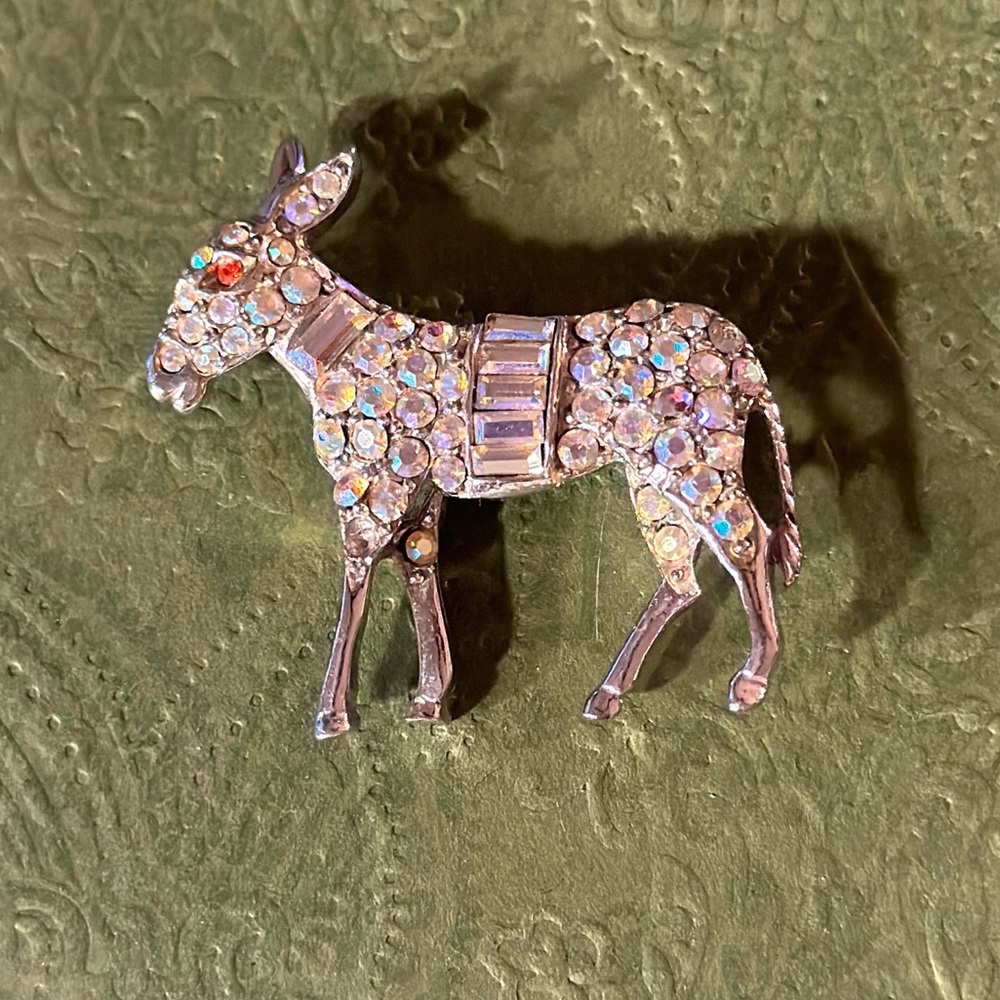Ab Crystal Vintage Donkey Brooch - Picture 1 of 11